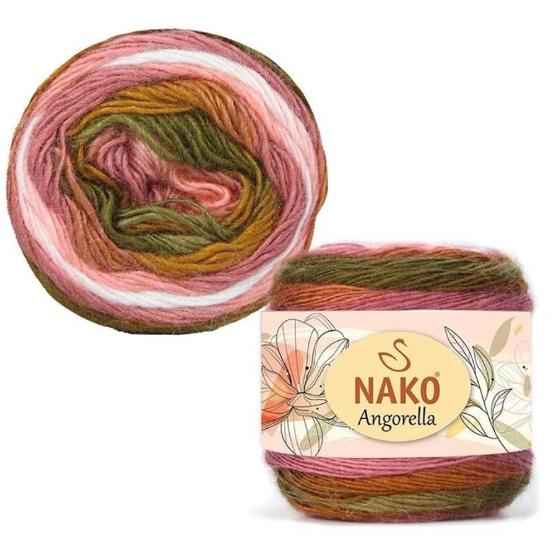 Pletací příze Nako Angorella 87528 - zelenorůžová